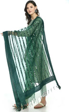 Mominos Fashion Bottle Green Orgenza Mirror Stripe Dupatta