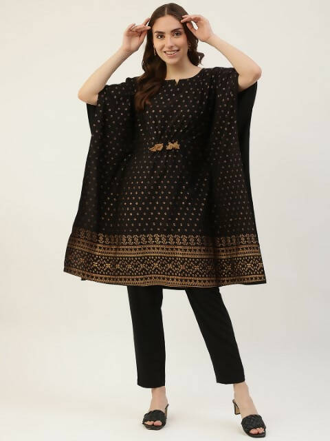 FIORRA Women's Black Poly Crepe Kaftan Type Kurta Set