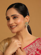 Nuyug 22K Gold Plated Semi Precious Green Stone Studded Pearl Drop Stud Earrings - Distacart