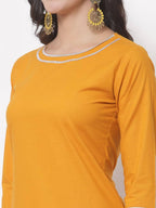 Myshka Trendy Women's Cotton 3/4 Sleeve Round Neck Casual Kurta Pant Dupatta Set