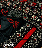 Black Silk Blend Ethnic Motifs Saree with Unstitched Blouse - A2M