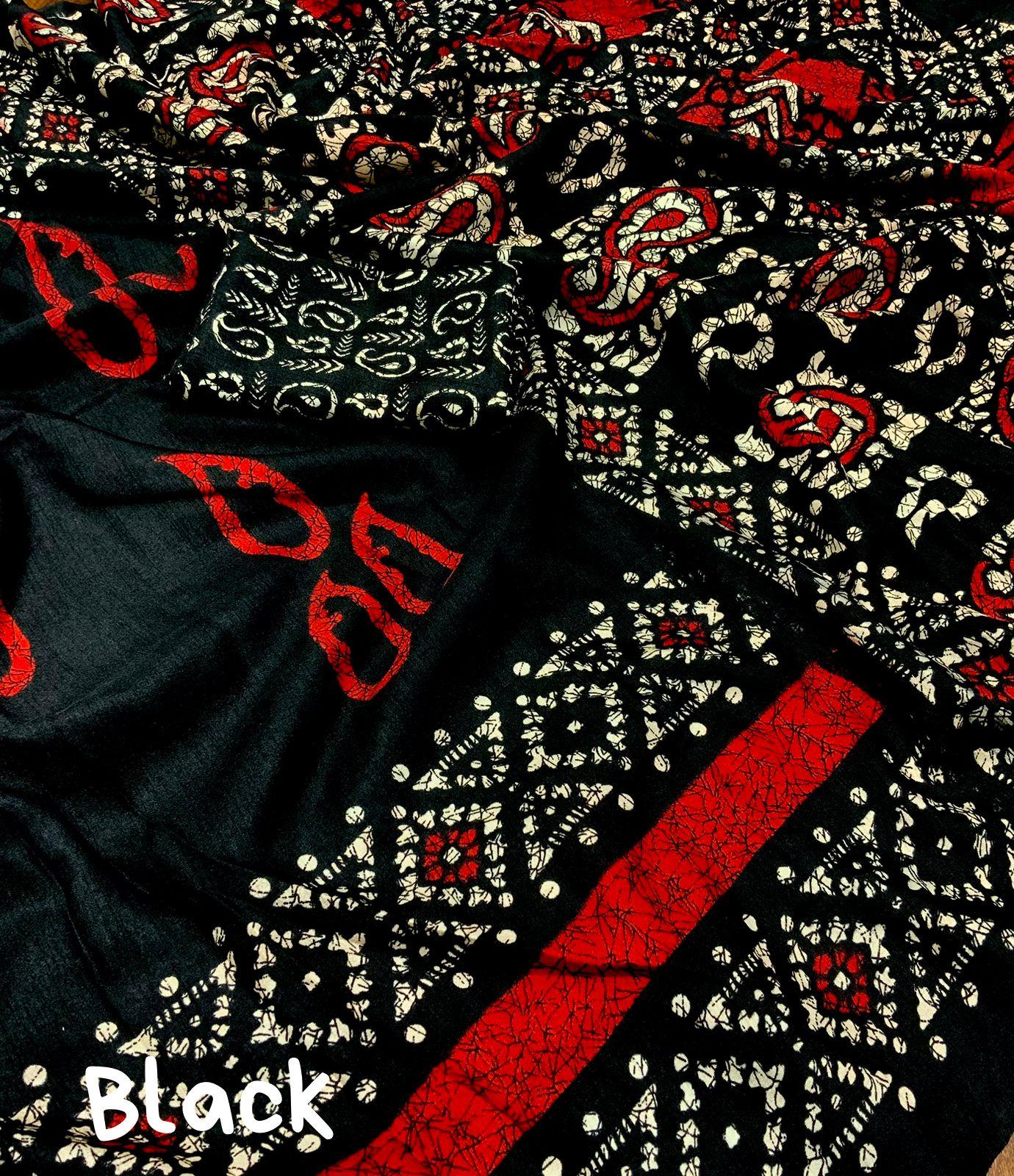 Black Silk Blend Ethnic Motifs Saree with Unstitched Blouse - A2M