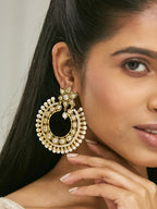 Nuyug 22K Gold-Plated Kundan Studded & Pearl Beaded Floral Chandbali Earrings - Distacart