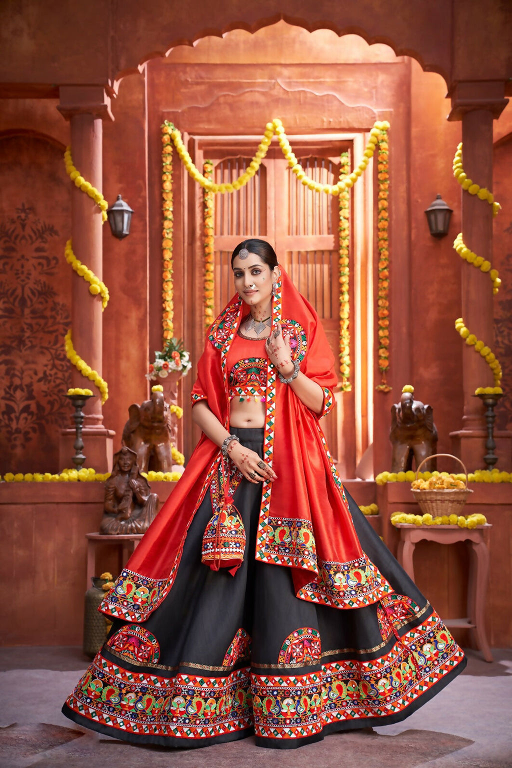 AI Fashion Black Art Silk Designer Navratri Lehenga Choli Collection
