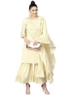 Ahalyaa Cream Crepe Glitter Print Kurta Sharara Set With Dupatta - Distacart
