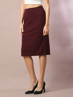 Myshka Women's Brown Solid Knee Length Party Embellished Skirts