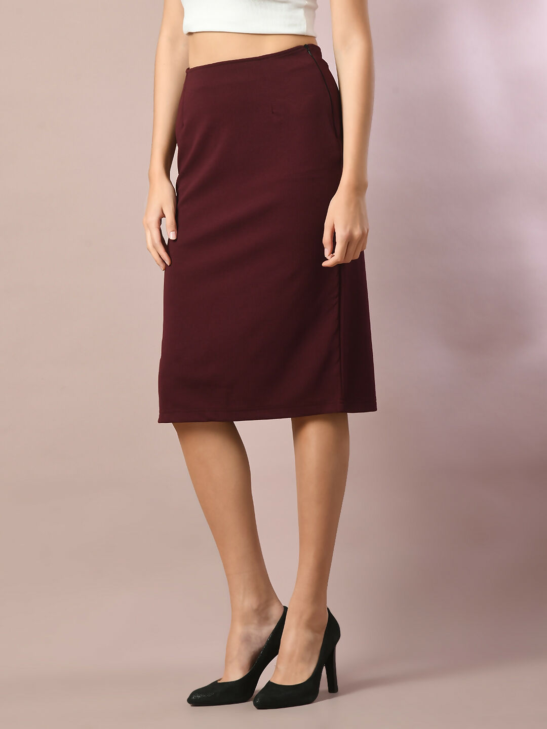 Myshka Women's Brown Solid Knee Length Party Embellished Skirts