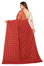 Vamika Ethnic Fire Red Jari Work Chiffon Saree - Distacart