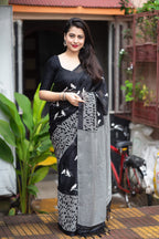Black Silk Blend Ethnic Motifs Saree with Unstitched Blouse - Hiral Fashion