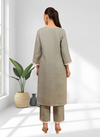 Joban Fashion Gray Linen Embroidered Readymade Long Kurta With Pant - Distacart