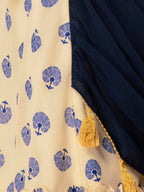 Indya Women White & Navy Blue Printed Maxi Dress With Attached Dupatta - Distacart