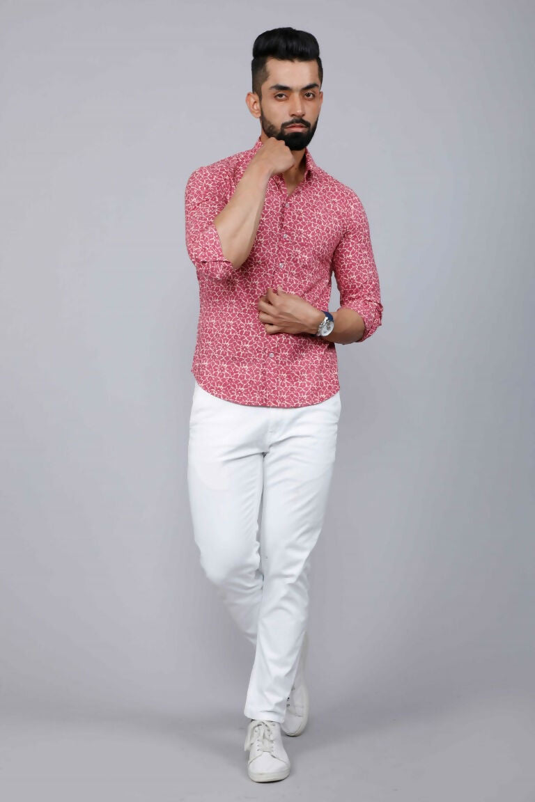 Miravan Men's Cotton Pink Floral Printed Shirt