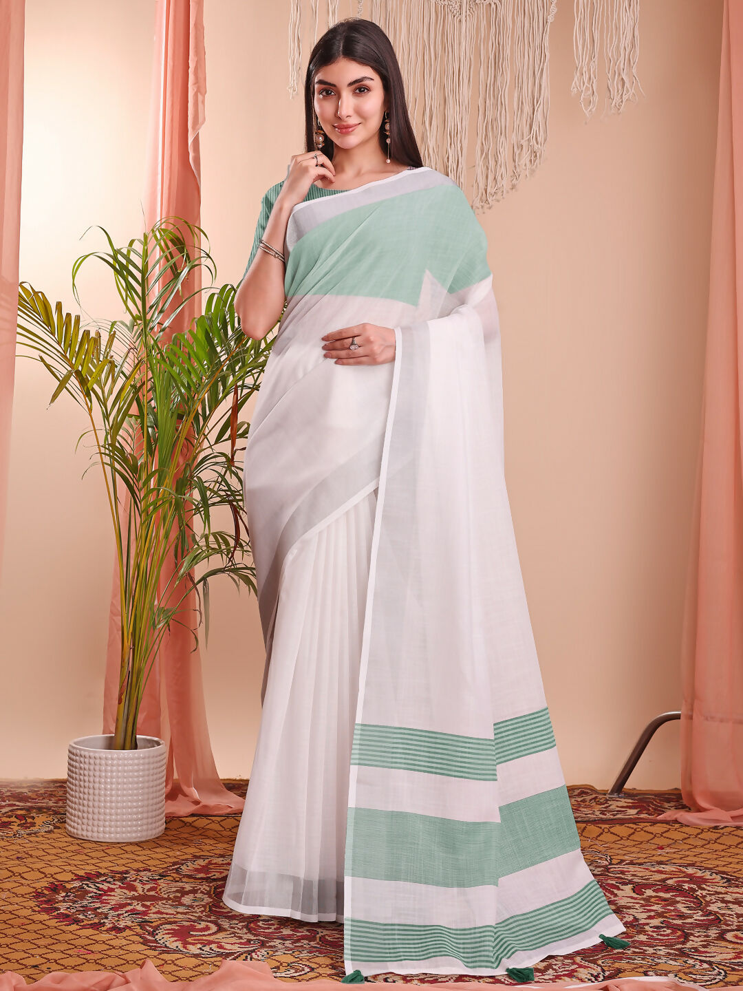 Shree Shyam Fashion The White Loom White Linen Cotton Saree