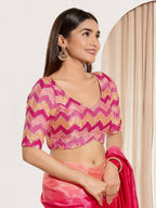 Joban Fashion Pink Chiffon Padded Blouse With Square Neck Elbow Sleeves - Distacart