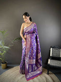Joban Fashion Purple Meenakari Banarasi Silk Sarees