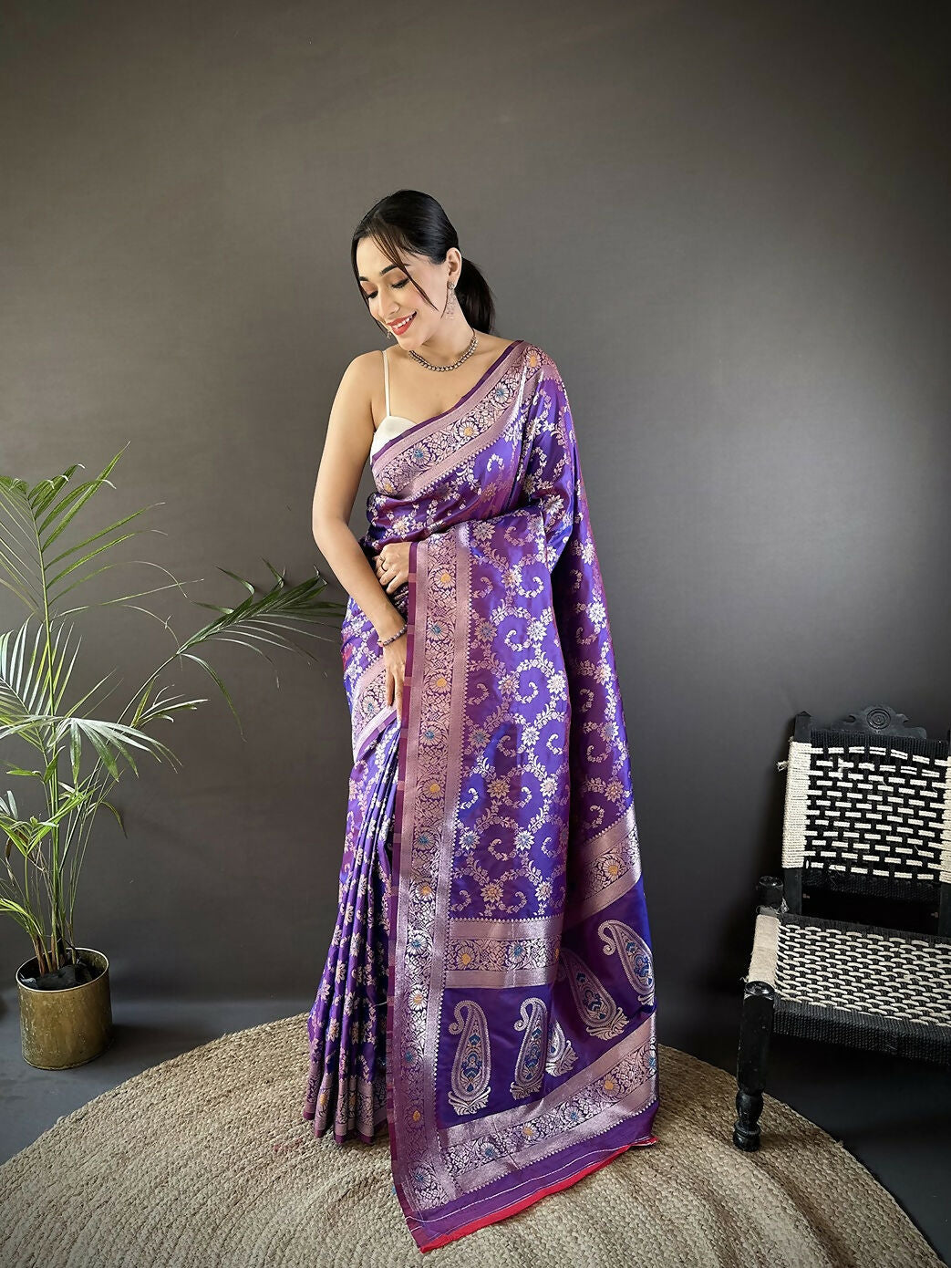 Joban Fashion Purple Meenakari Banarasi Silk Sarees