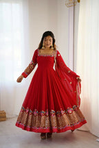 Teeya Creation Red Color Heavy Georgette Wedding Wear Embroidery Work Long Gown - Distacart