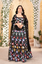 Eilara Flower Designer Black Lehenga For Reception