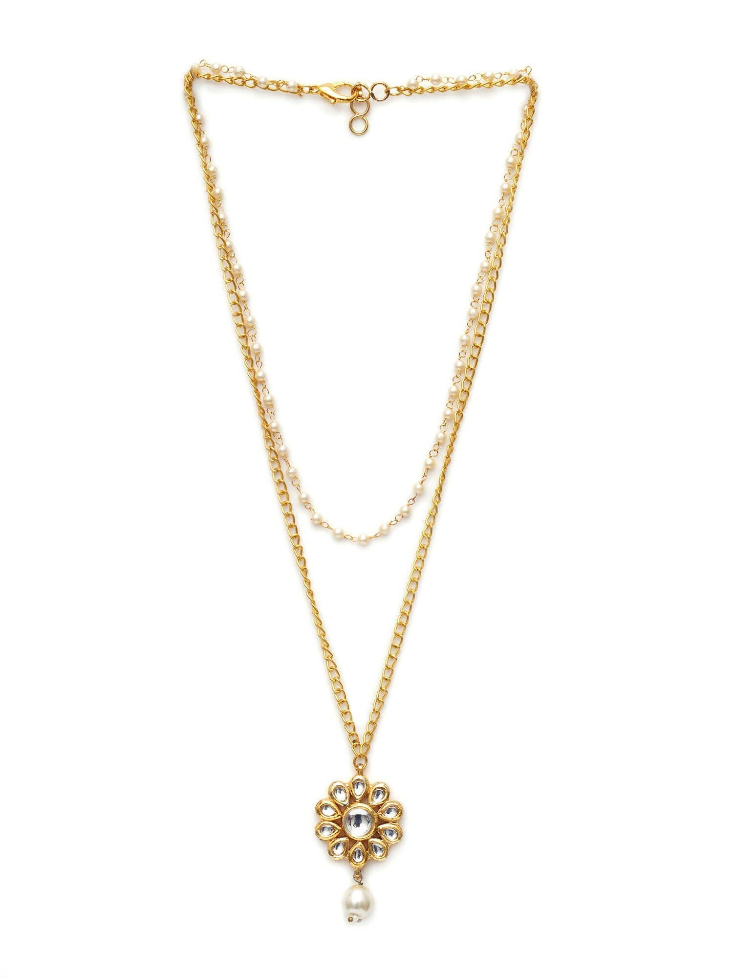 Layered Kundan and Pearl Gold Neckpiece (gold) - Ruby Raang