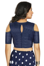 Aastha Fashion Women's Navy Blue Art Silk Cold Shoulder Sleeve Readymade Blouse