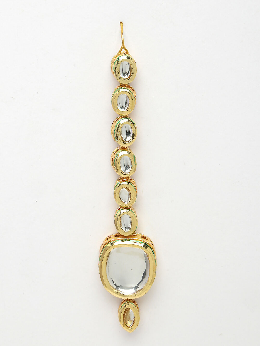 NVR Women's Gold Kundan-Studded Necklace and Earrings with Mang Tikka