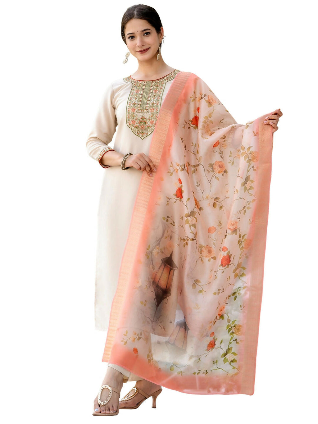 The52 Women's Beautiful Rayon Fabric Embroidery Work Straight Kurta Pant and Dupatta Set - Distacart