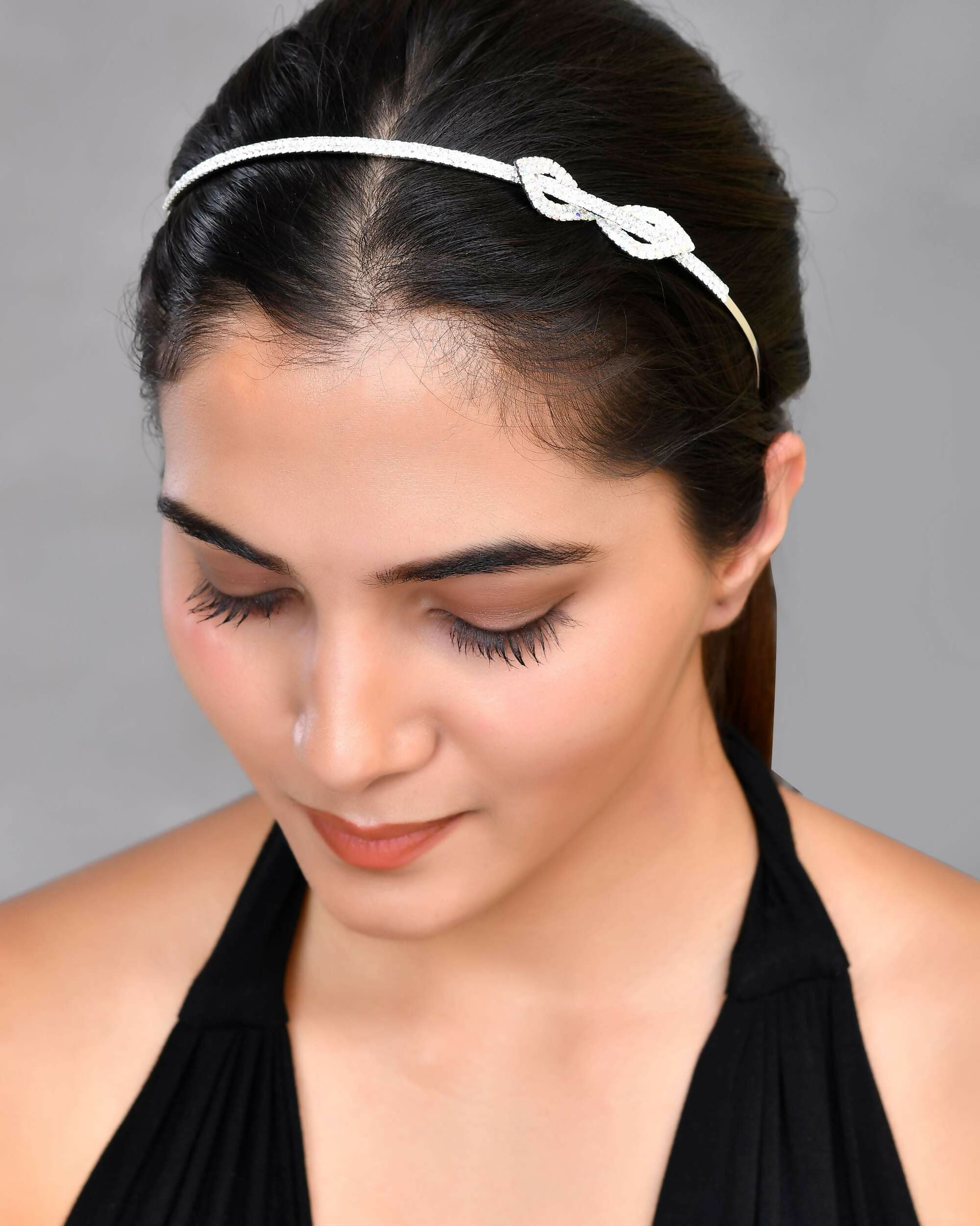 VOJ Silver Plated Bow Shaped AD studded Hairband