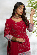 Aayaa Designer Faux Gorgette Embroidery Zari Sequins Thread work Full Flaired plazzo Suit with Dupatta - Maroon