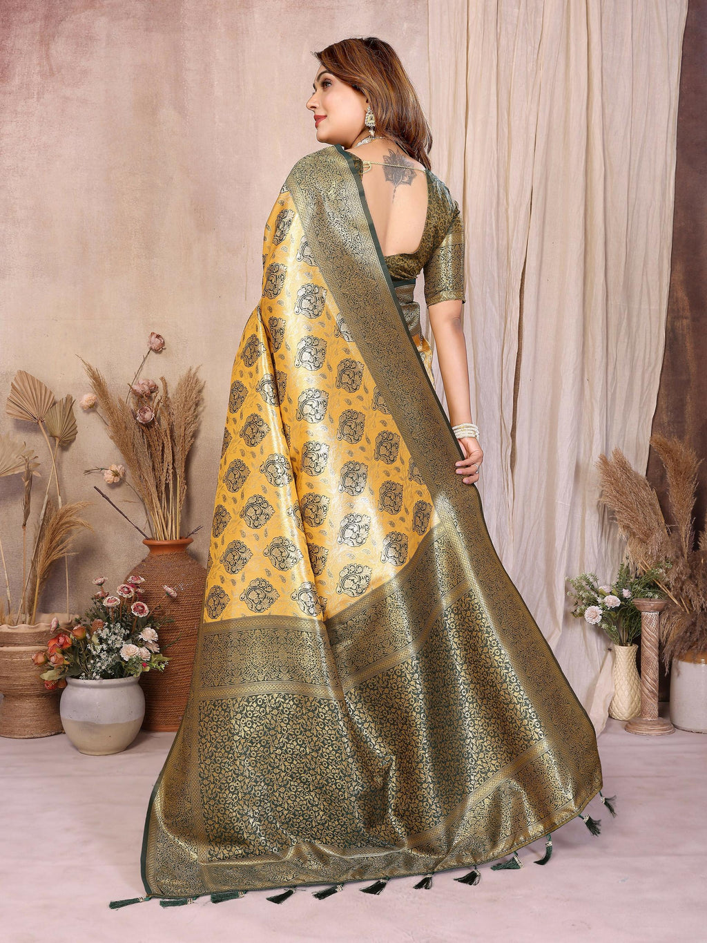 Aastha Fashion Mustard Banarasi Tissue Silk Weaving Saree - Distacart