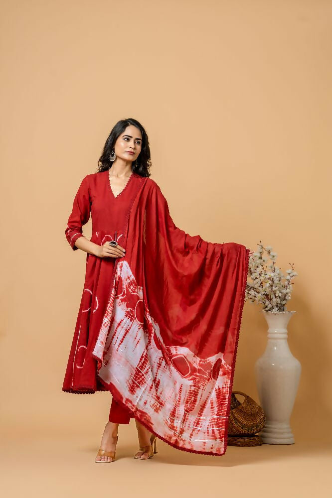 Joban Fashion Red Tie & Dye Cotton Suit Set - Distacart