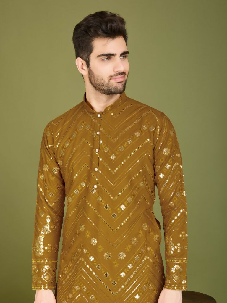 Vastranavya Yellow Exclusive Festival Wear Pure Viscose Rayon Embroidered Sequence Work Kurta