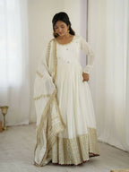 The52 Women's Gorgeous Chinon Silk Fabric Embroidery Work Flared Anarkali Pant and Dupatta Set - Distacart