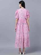 Myshka Women Pink Printed Fit and Flare Dress - Distacart