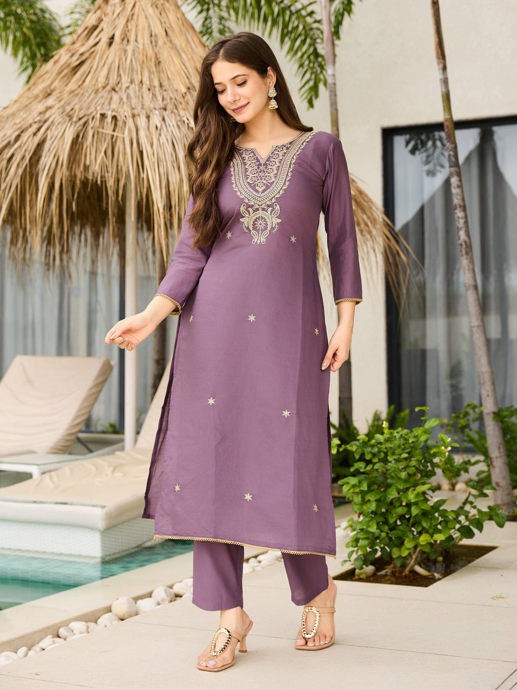 The52 Women's Gorgeous Viscose Embroidery work Straight Kurta with Pant and Dupatta Set - Distacart