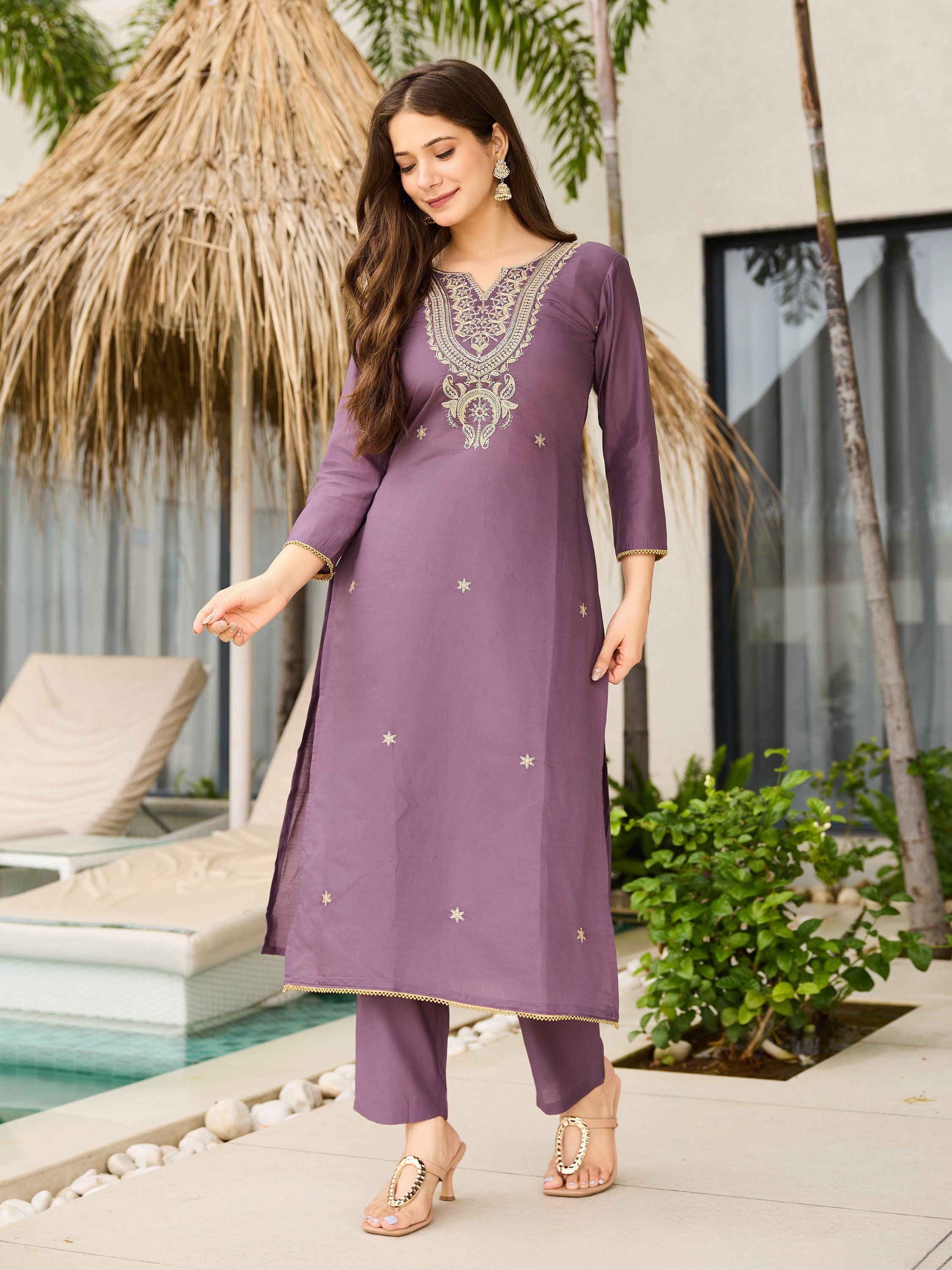 The52 Women's Gorgeous Viscose Embroidery work Straight Kurta with Pant and Dupatta Set - Distacart