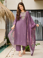 The52 Women's Gorgeous Viscose Embroidery work Straight Kurta with Pant and Dupatta Set - Distacart