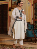 Juniper Women's White Chinnon Solid Embroidered Kurta Set - Distacart