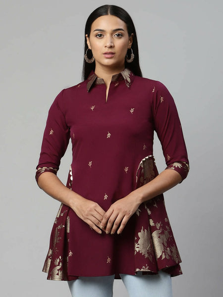 Ahalyaa Women Wine Crepe Printed Tunic