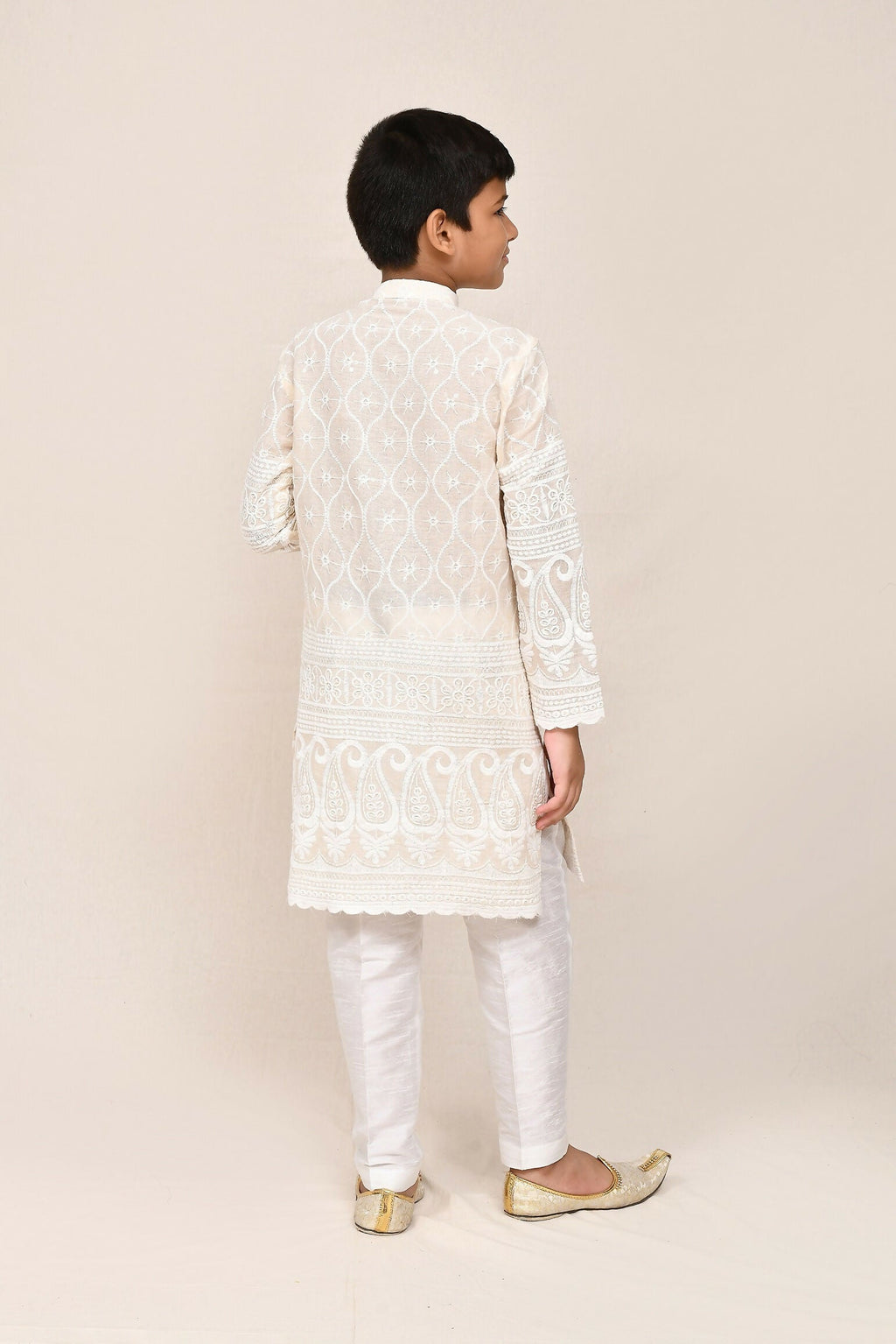 Joban Fashion Cotton Based With Thread & Sequence Work Cream Kurta With Straight Fit Pant