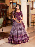 Vastranavya Occasionaly Tussar Silk Dot And Ikkat Print With Foil Work Lehenga Choli - Wine
