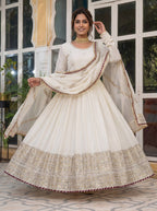 Lehenga Mart Designer Anarkali Suit Ready To Wear Kurta Pant With Dupatta For Women-White - Distacart