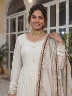 Lehenga Mart Designer Anarkali Suit Ready To Wear Kurta Pant With Dupatta For Women-White - Distacart