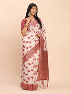 Shree Shyam Fashion Linen Cotton Maroon Saree - Distacart