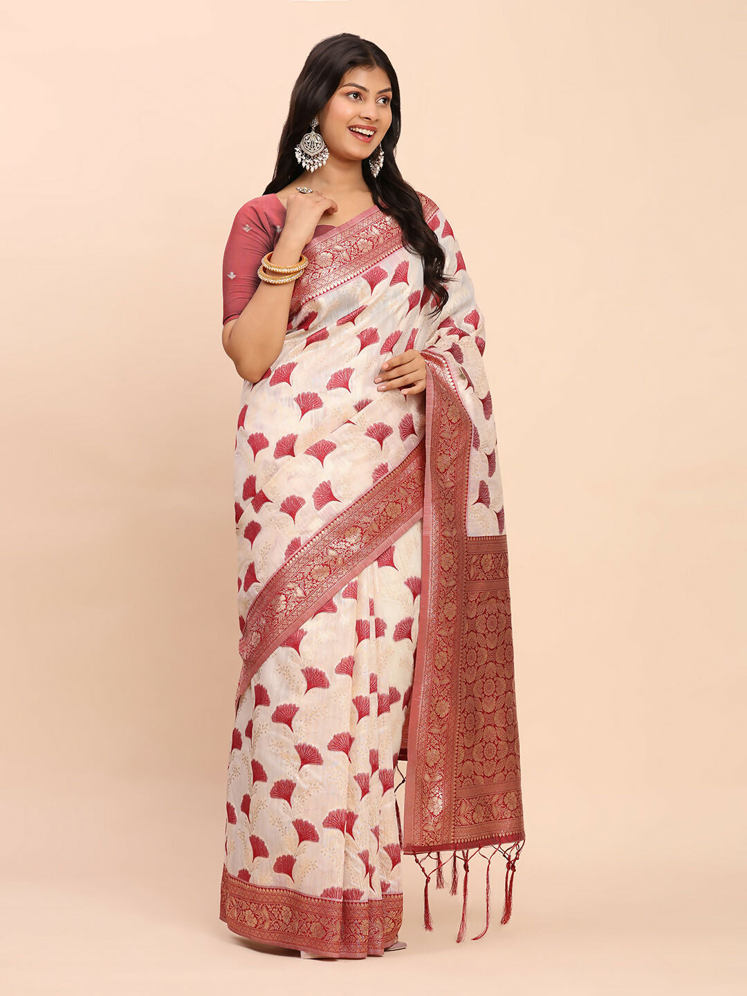 Shree Shyam Fashion Linen Cotton Maroon Saree - Distacart