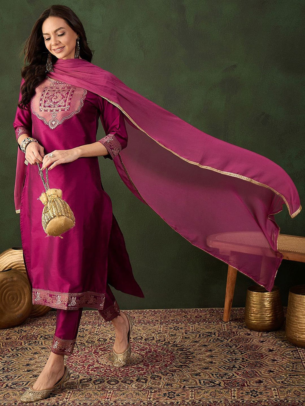 Sangria Woven Design Kurta & Trouser With Dupatta