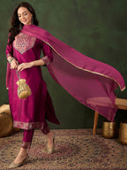 Sangria Woven Design Kurta & Trouser With Dupatta