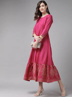 Yufta Magenta Ethnic Motifs Ethnic Maxi Dress