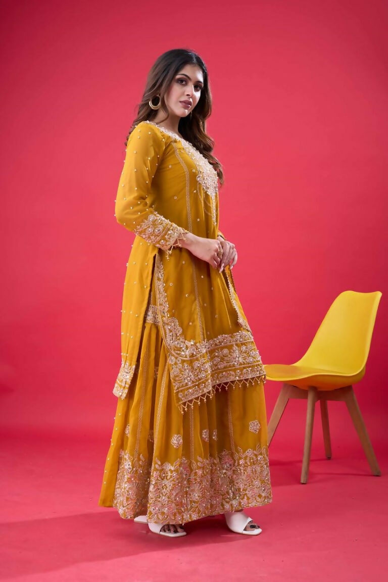 Teeya Creation Yellow Color Faux georgette Embroidery Work Sharara Set - Distacart