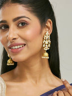 Nuyug 22K Gold-Plated Regal Kundan Stone Studded & Pearl Drop Jhumkas - Distacart