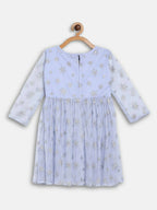 Ahalyaa Blue Net Kids Kurta Palazzo Sets For Girls